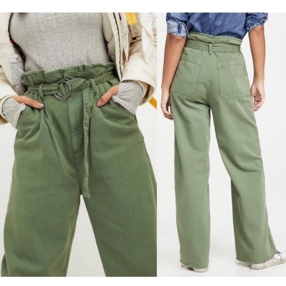 NWT BOYISH 90s Olive High Rise Belted Paperbag Waist Wide Leg Fray Hem Pants 26 - Picture 7 of 10